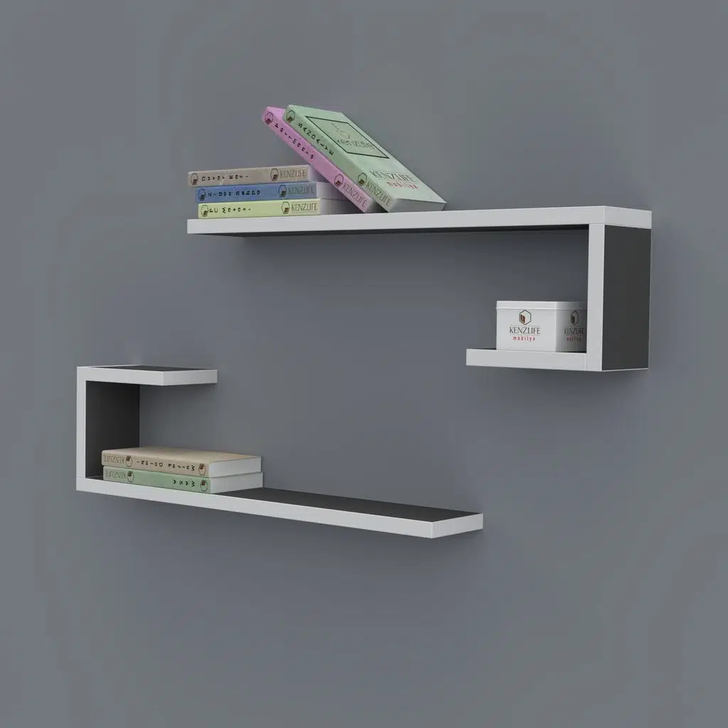Kenzlife kitaplık kayra 015*060*20*2 gri duvar rafı 