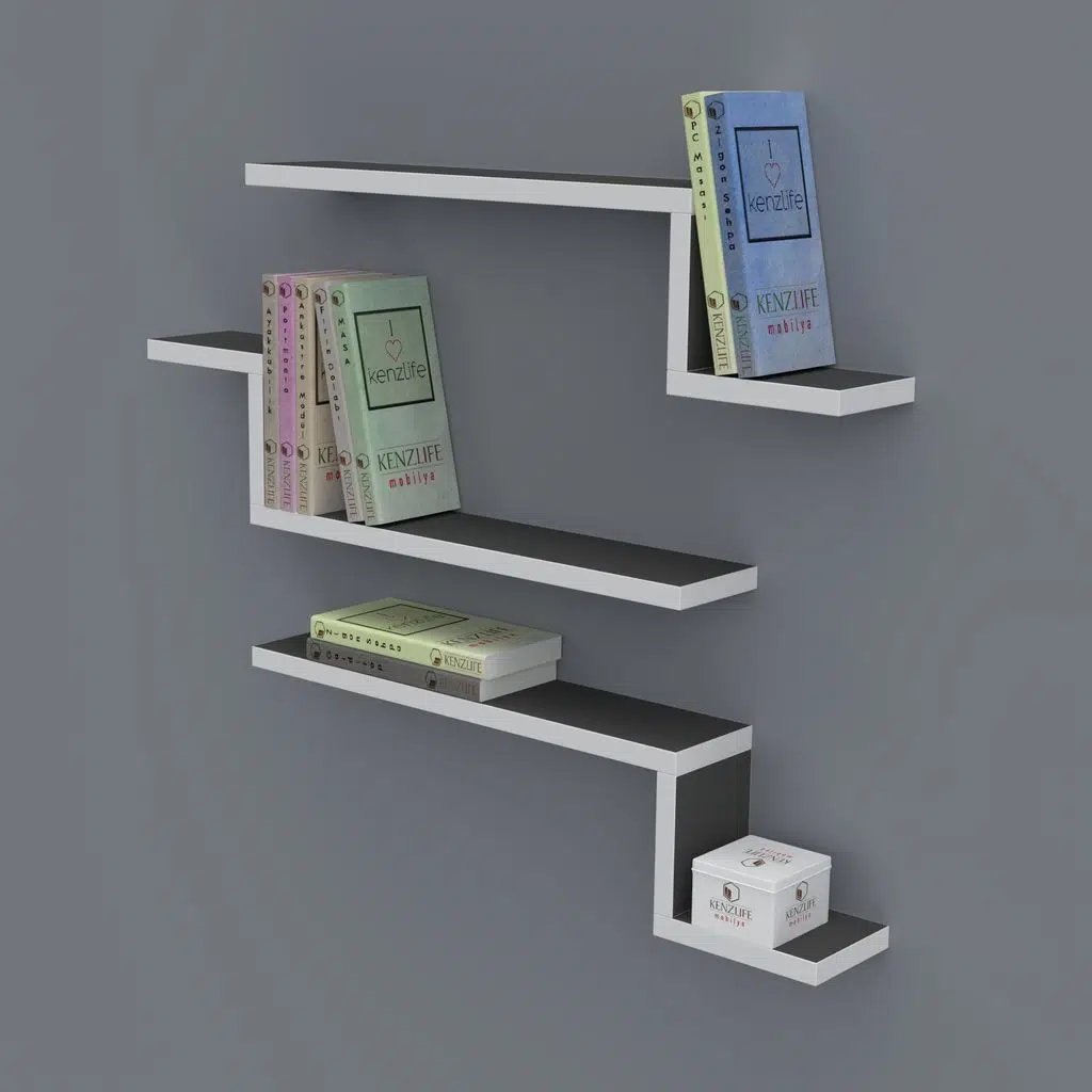 Kenzlife kitaplık mediha 015*060*20*3 gri duvar rafı 