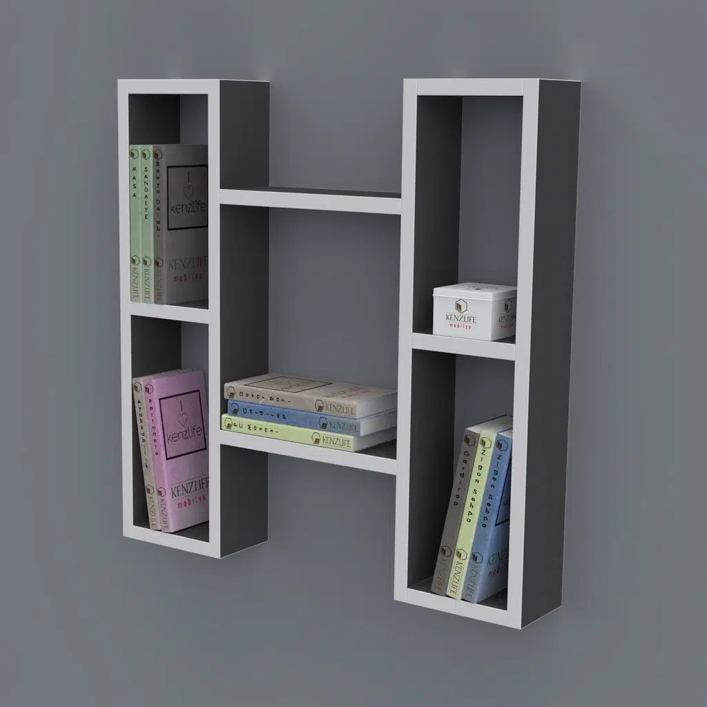 Kenzlife kitaplık melisa 060*060*20 gri duvar rafı 