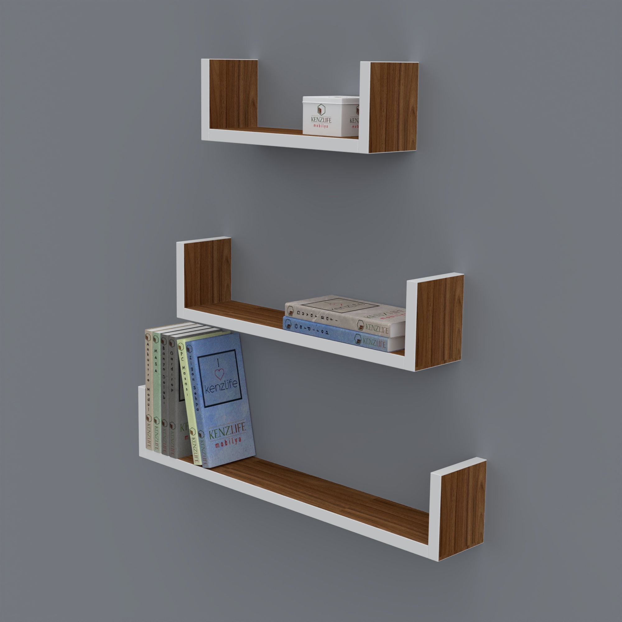 Kenzlife kitaplık müjgan 012*060-045-030*20 cvz duvar rafı 