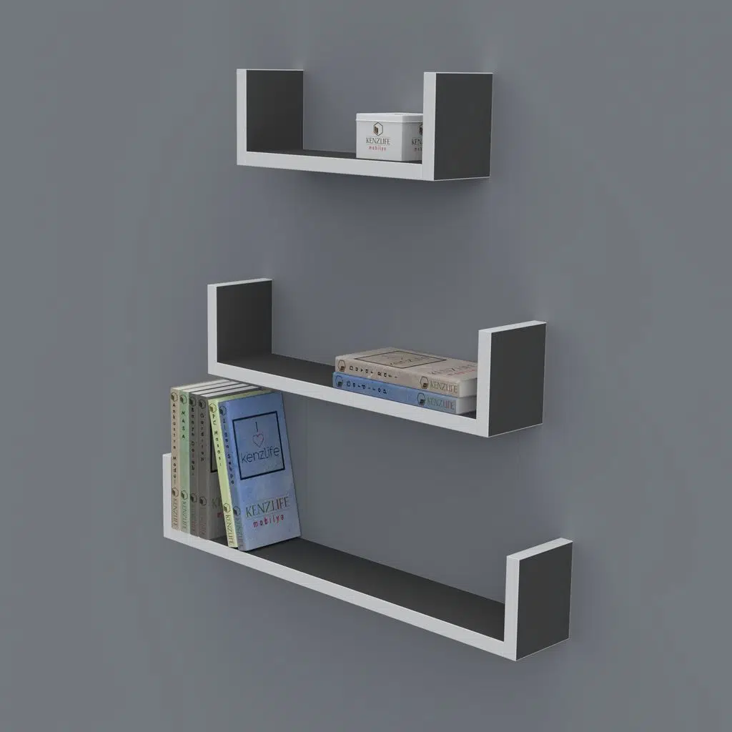 Kenzlife kitaplık müjgan 012*060-045-030*20 gri duvar rafı 