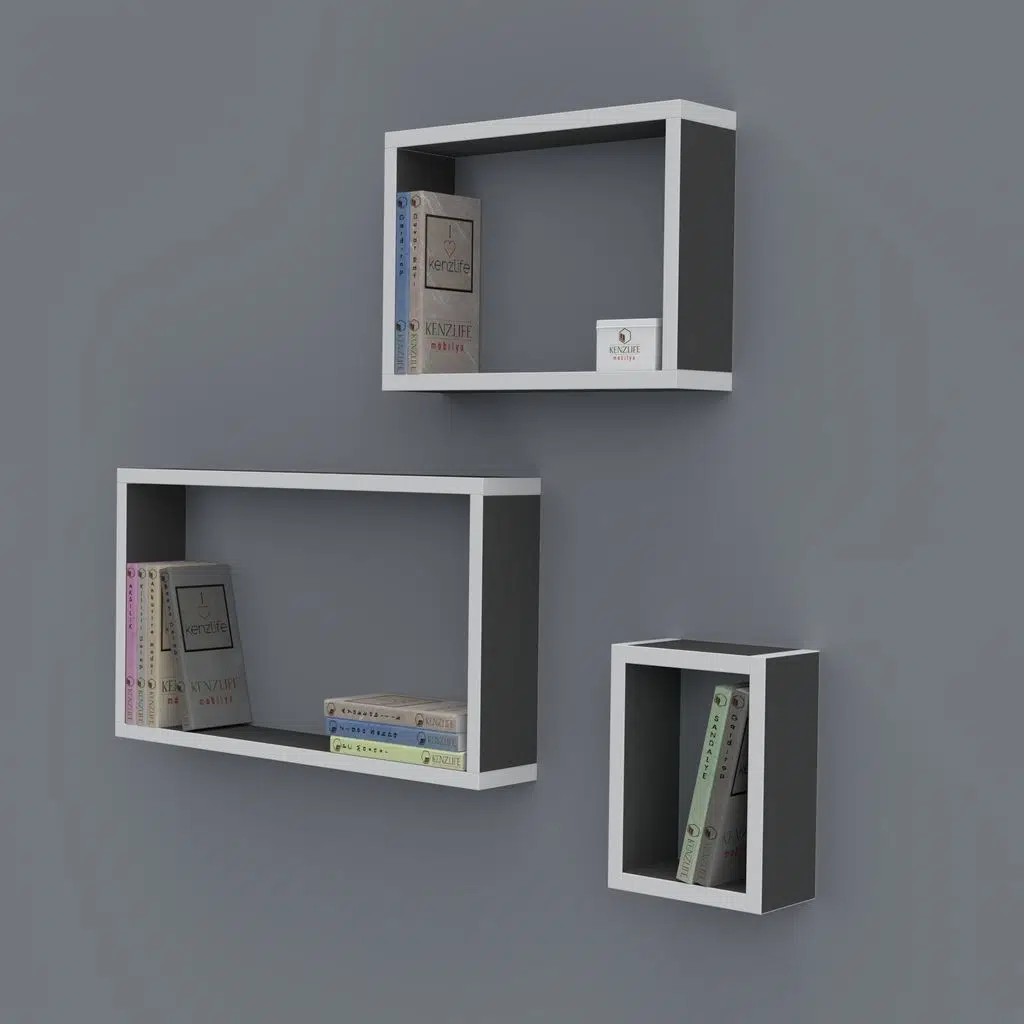 Kenzlife kitaplık neslişah 030*060*20*3 gri duvar rafı 