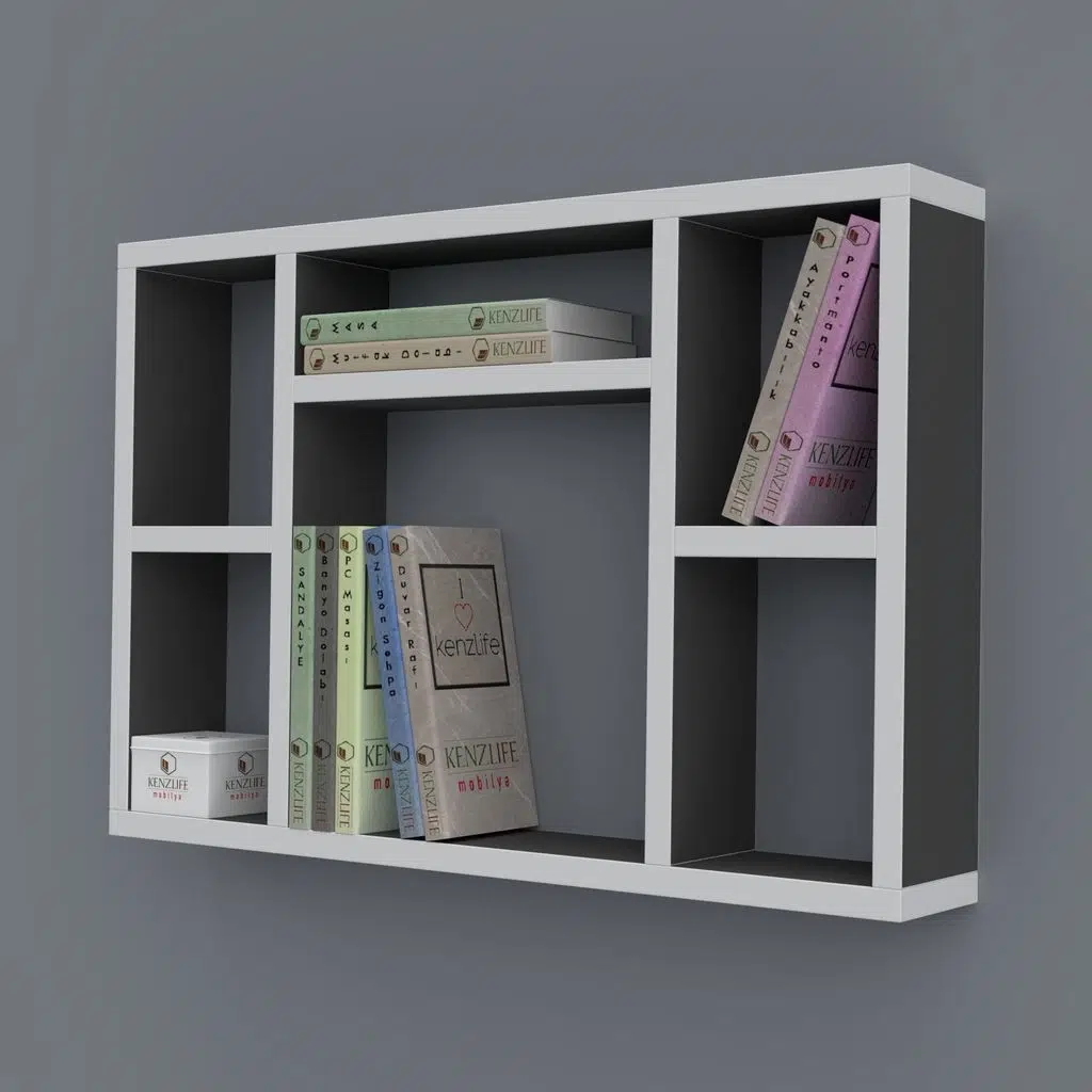 Kenzlife kitaplık neşve 040*060*20 gri duvar rafı 