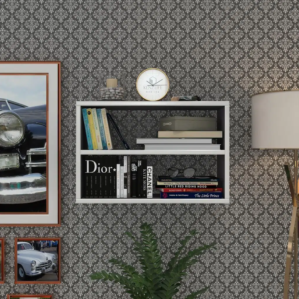 Kenzlife kitaplık nihan 040*060*20 gri duvar rafı 