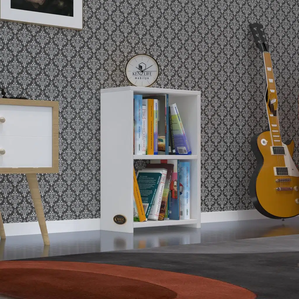 Kenzlife kitaplık süper ga 060*40*19 byz 2 katlı tek bölme ofis mutfak banyo dolabı arkalıksız