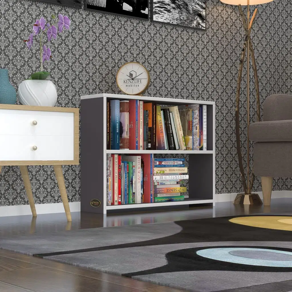 Kenzlife kitaplık süper ga 060*80*19 gri 2 katlı tek bölme ofis mutfak banyo dolabı arkalıksız