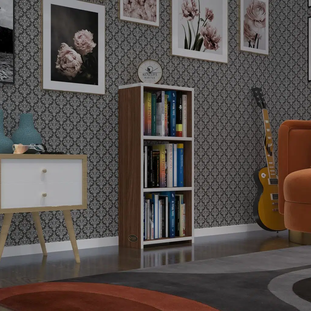 Kenzlife kitaplık süper ga 090*40*19 cvz 3 katlı tek bölme ofis mutfak banyo dolabı arkalıksız