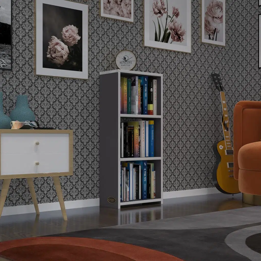 Kenzlife kitaplık süper ga 090*40*19 gri 3 katlı tek bölme ofis mutfak banyo dolabı arkalıksız