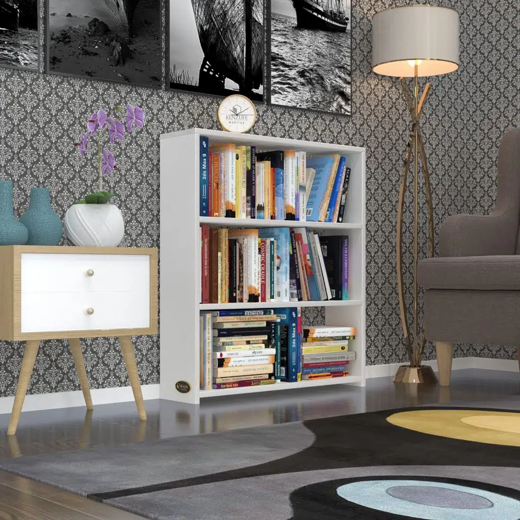 Kenzlife kitaplık süper ga 090*80*19 byz 3 katlı tek bölme ofis mutfak banyo dolabı arkalıksız