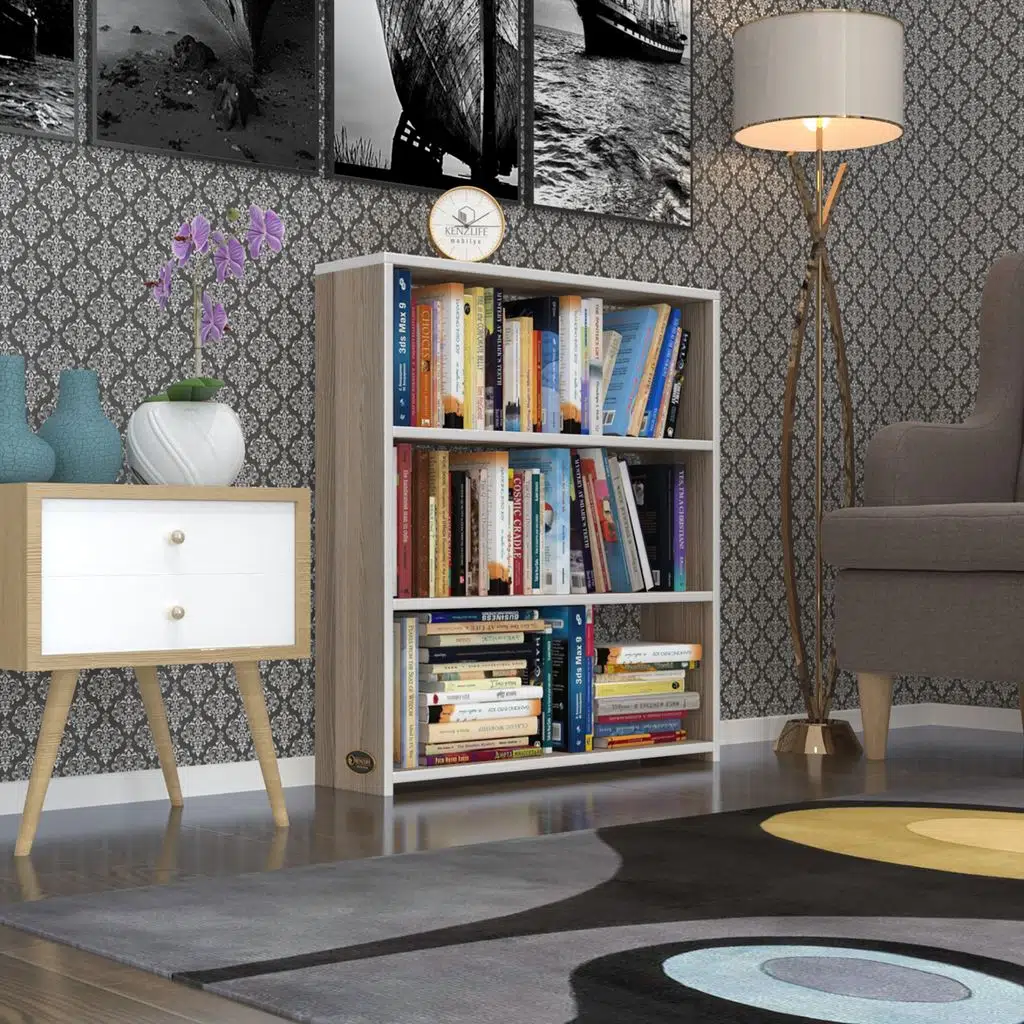 Kenzlife kitaplık süper ga 090*80*19 crd 3 katlı tek bölme ofis mutfak banyo dolabı arkalıksız