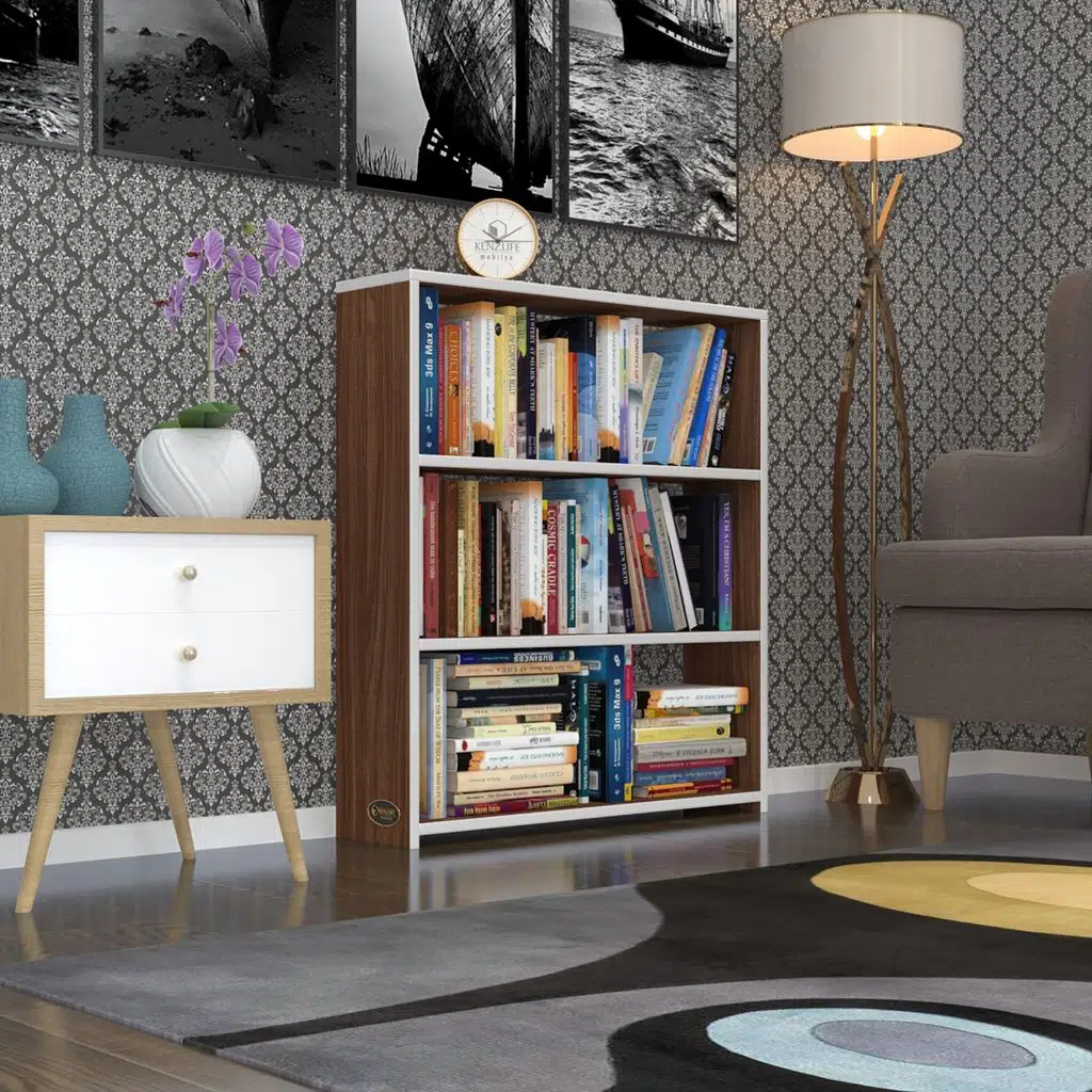 Kenzlife kitaplık süper ga 090*80*19 cvz 3 katlı tek bölme ofis mutfak banyo dolabı arkalıksız