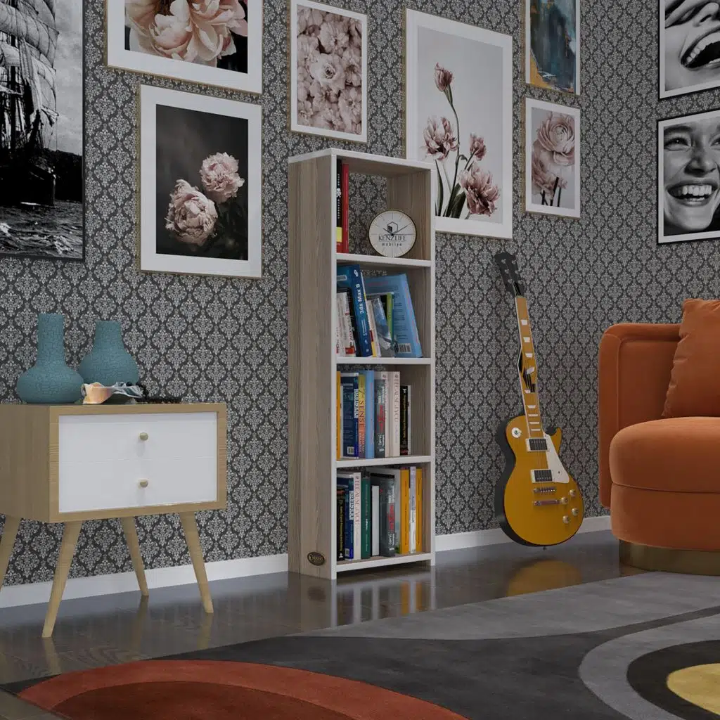 Kenzlife kitaplık süper ga 120*40*19 crd 4 katlı tek bölme ofis mutfak banyo dolabı arkalıksız