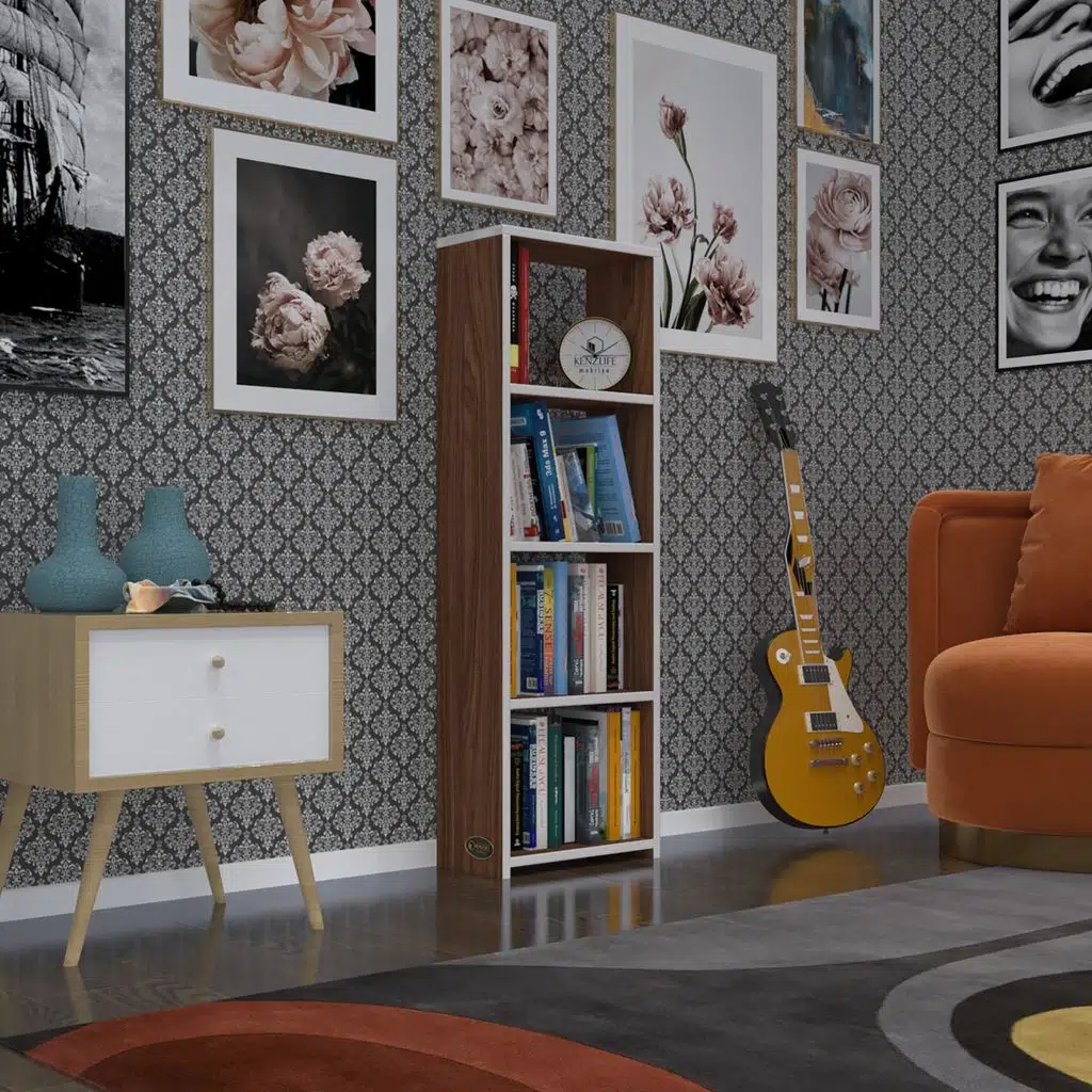 Kenzlife kitaplık süper ga 120*40*19 cvz 4 katlı tek bölme ofis mutfak banyo dolabı arkalıksız