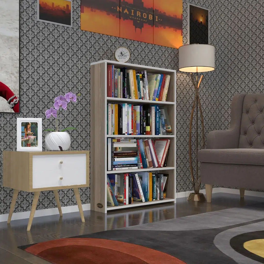 Kenzlife kitaplık süper ga 120*80*19 crd 4 katlı tek bölme ofis mutfak banyo dolabı arkalıksız