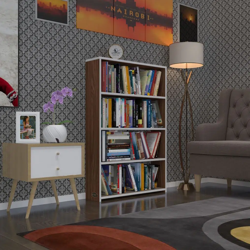 Kenzlife kitaplık süper ga 120*80*19 cvz 4 katlı tek bölme ofis mutfak banyo dolabı arkalıksız