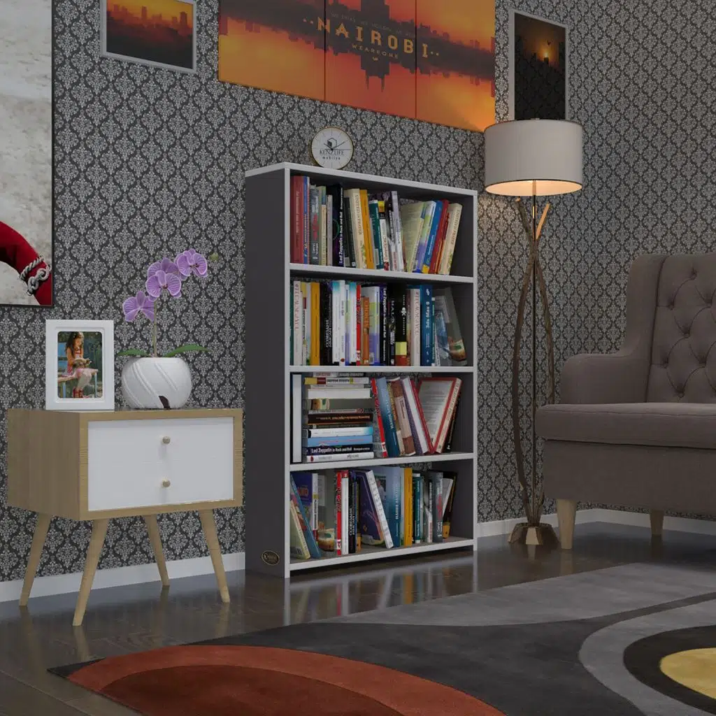 Kenzlife kitaplık süper ga 120*80*19 gri 4 katlı tek bölme ofis mutfak banyo dolabı arkalıksız