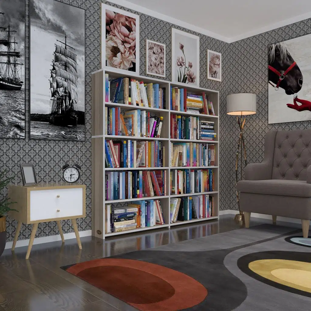 Kenzlife kitaplık süper ga 150*160*19 crd 5 katlı 2 bölme çift bölme opsiyonlu ofis mutfak banyo dolabı arkalıksız