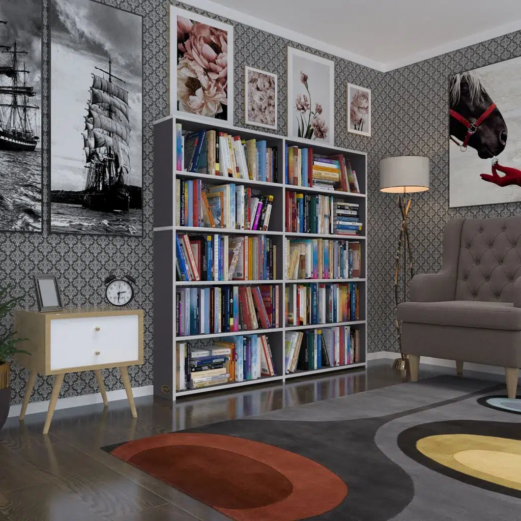 Kenzlife kitaplık süper ga 150*160*19 gri 5 katlı 2 bölme çift bölme opsiyonlu ofis mutfak banyo dolabı arkalıksız