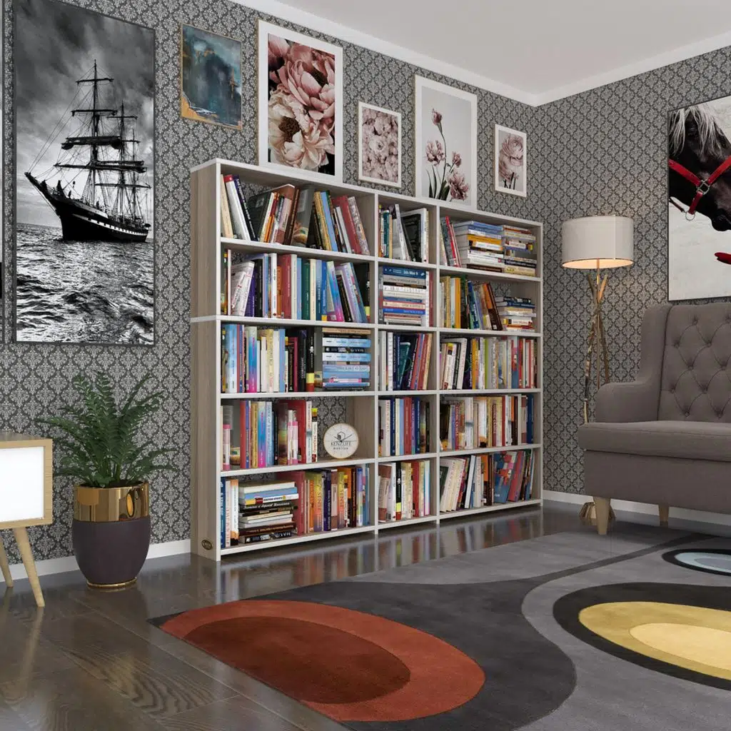 Kenzlife kitaplık süper ga 150*200*19 crd 5 katlı 3 bölme çift bölme opsiyonlu ofis mutfak banyo dolabı arkalıksız