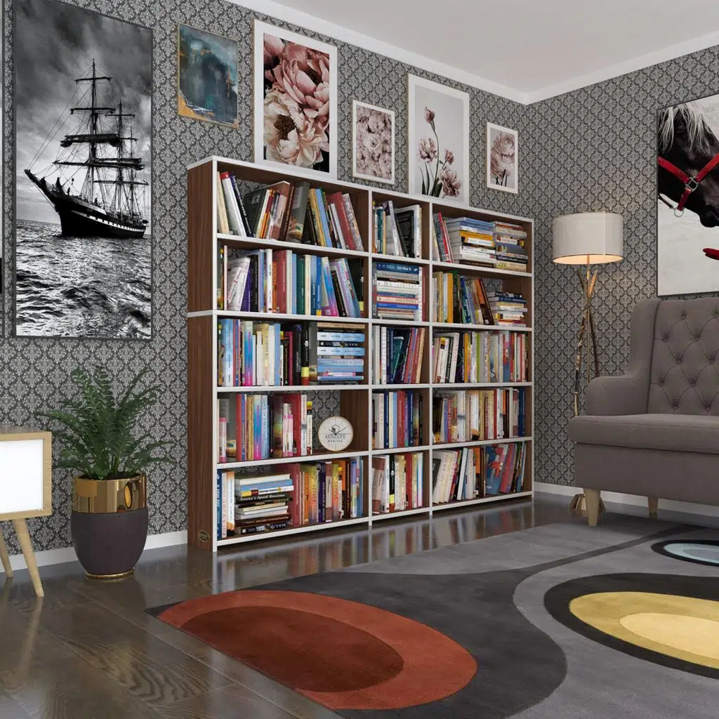 Kenzlife kitaplık süper ga 150*200*19 cvz 5 katlı 3 bölme çift bölme opsiyonlu ofis mutfak banyo dolabı arkalıksız