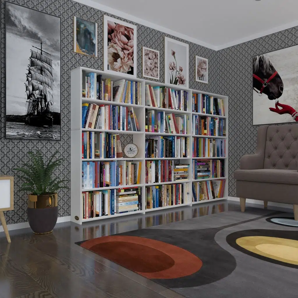 Kenzlife kitaplık süper ga 150*240*19 byz 5 katlı 3 bölme çift bölme opsiyonlu ofis mutfak banyo dolabı arkalıksız