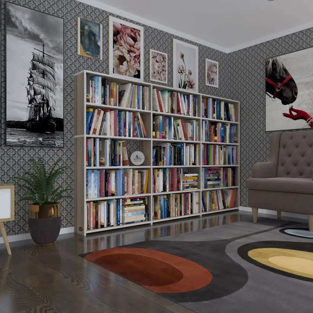 Kenzlife kitaplık süper ga 150*240*19 crd 5 katlı 3 bölme çift bölme opsiyonlu ofis mutfak banyo dolabı arkalıksız