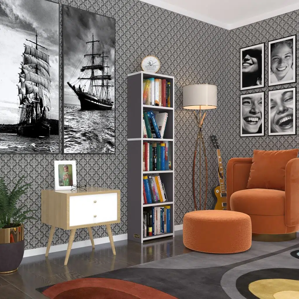 Kenzlife kitaplık süper ga 150*40*19 gri 5 katlı tek bölme çift bölme opsiyonlu ofis mutfak banyo dolabı arkalıksız