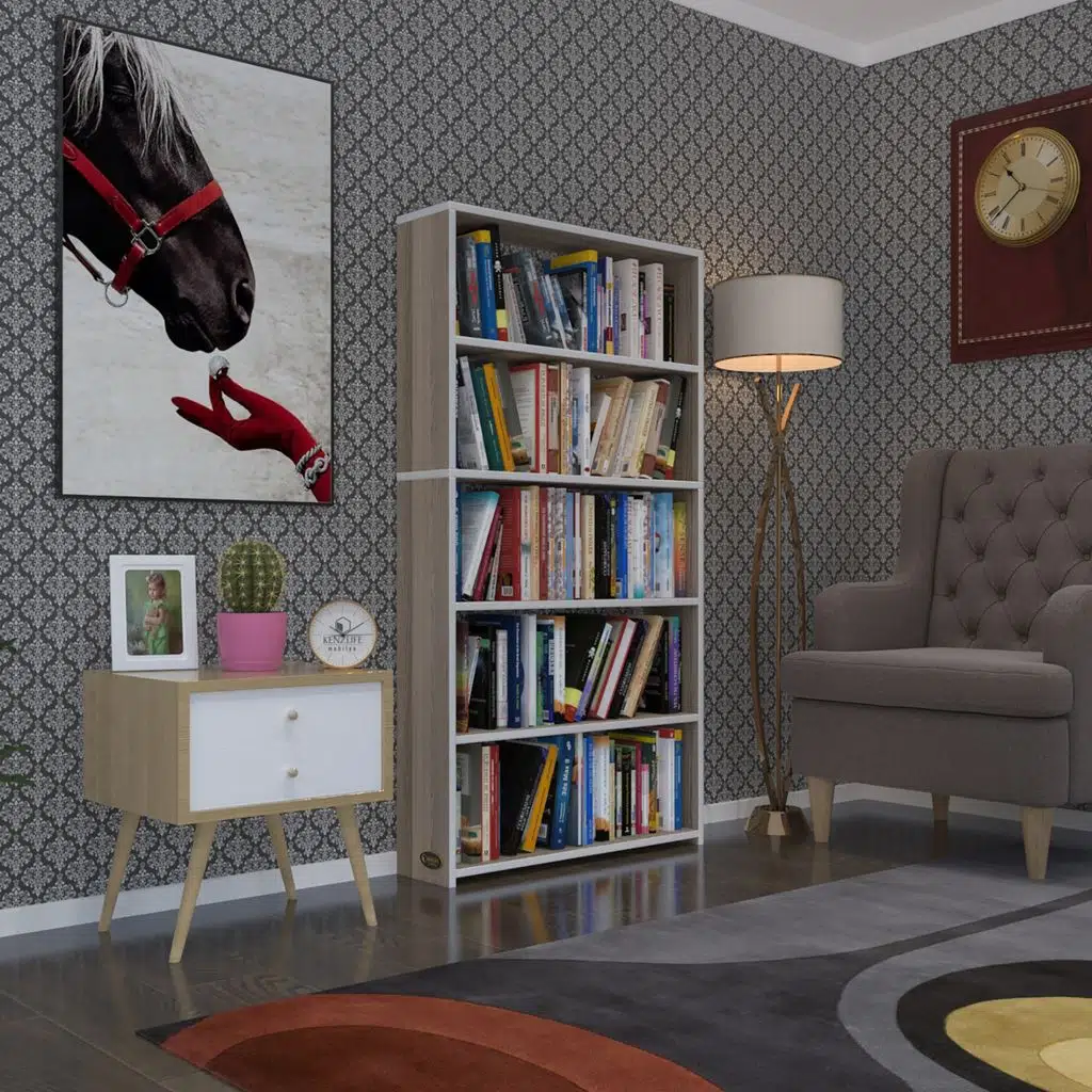 Kenzlife kitaplık süper ga 150*80*19 crd 5 katlı tek bölme çift bölme opsiyonlu ofis mutfak banyo dolabı arkalıksız