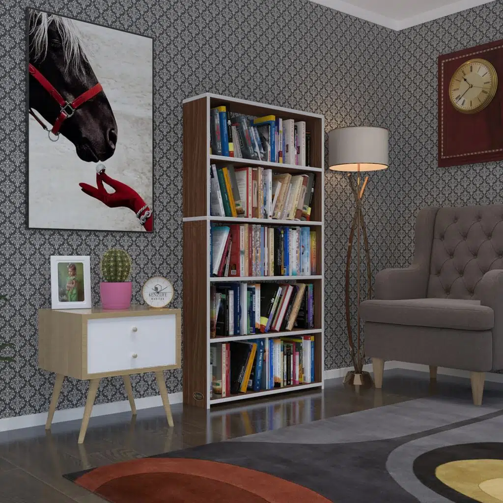 Kenzlife kitaplık süper ga 150*80*19 cvz 5 katlı tek bölme çift bölme opsiyonlu ofis mutfak banyo dolabı arkalıksız