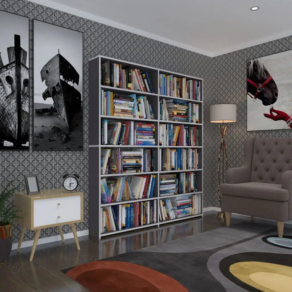 Kenzlife kitaplık süper ga 180*160*19 gri 6 katlı 2 bölme çift bölme opsiyonlu ofis mutfak banyo dolabı arkalıksız