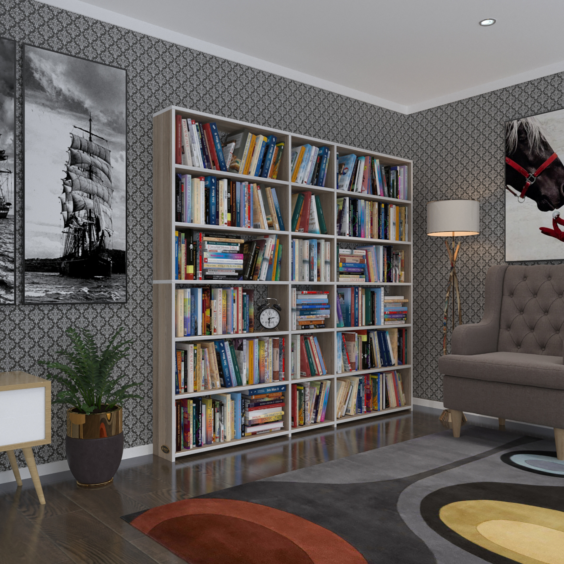 Kenzlife kitaplık süper ga 180*200*19 crd 6 katlı 3 bölme çift bölme opsiyonlu ofis mutfak banyo dolabı arkalıksız