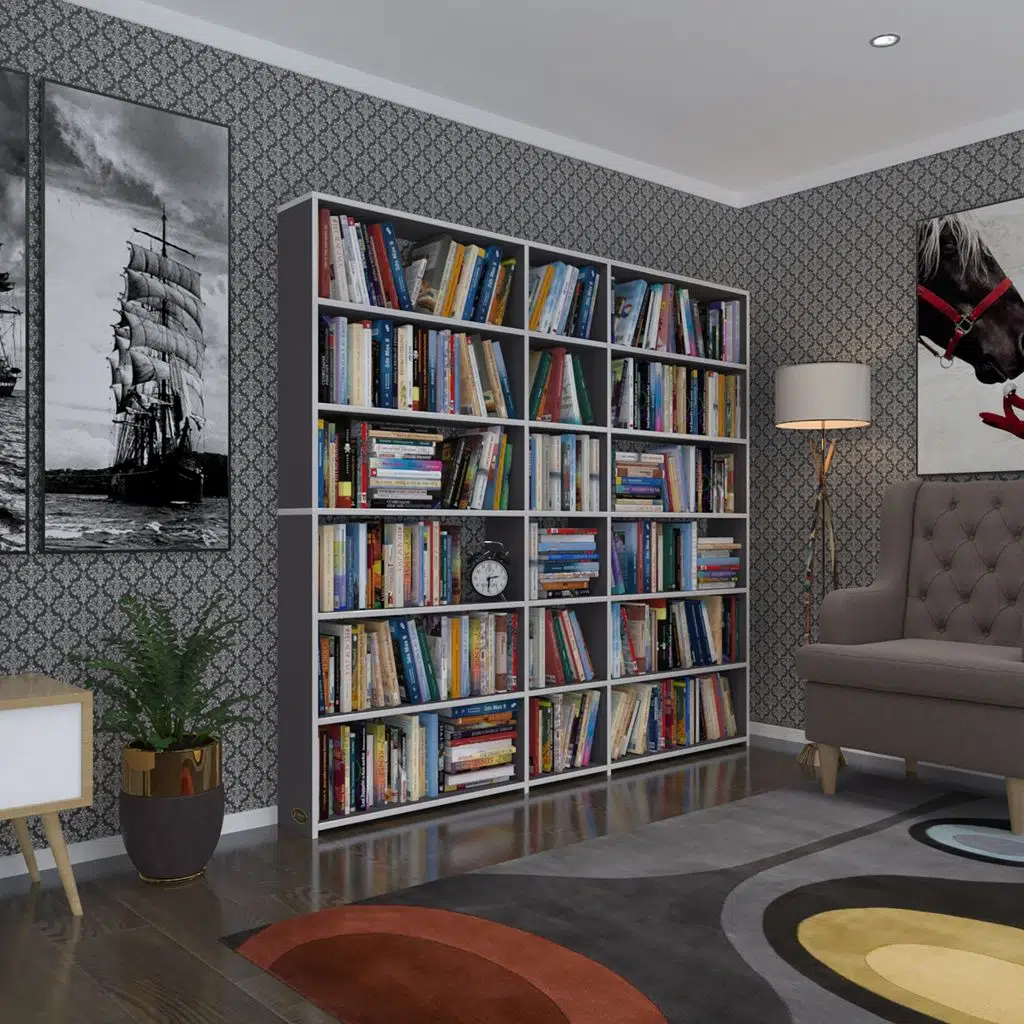 Kenzlife kitaplık süper ga 180*200*19 gri 6 katlı 3 bölme çift bölme opsiyonlu ofis mutfak banyo dolabı arkalıksız