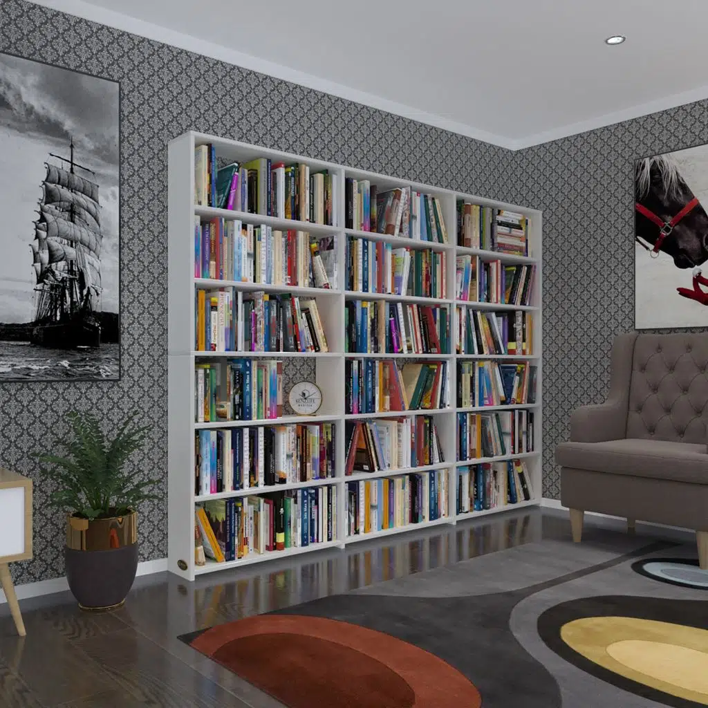 Kenzlife kitaplık süper ga 180*240*19 byz 6 katlı 3 bölme çift bölme opsiyonlu ofis mutfak banyo dolabı arkalıksız