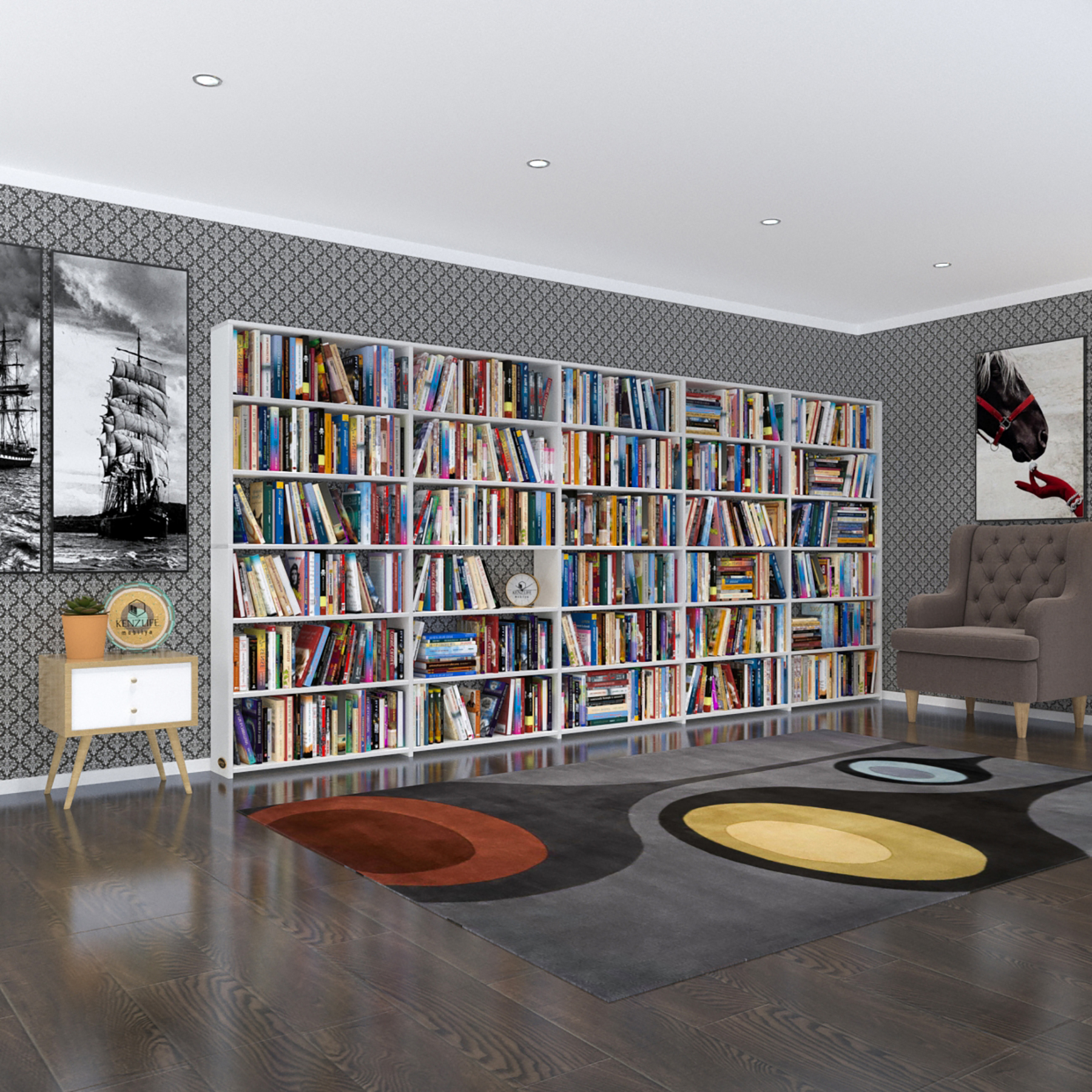 Kenzlife kitaplık süper ga byz 180*400*19 6 katlı 5 bölme çift bölme opsiyonlu ofis mutfak banyo dolabı arkalıksız