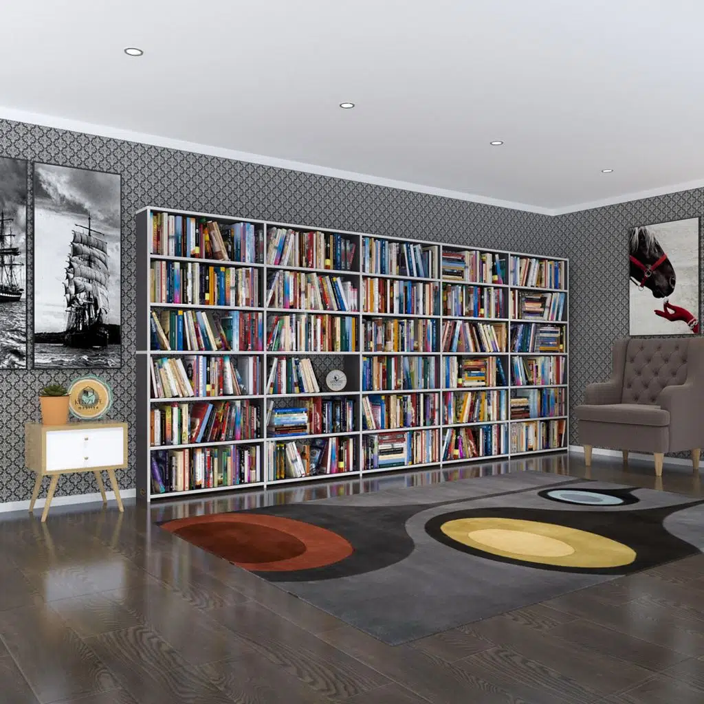 Kenzlife kitaplık süper ga gri 180*400*19 6 katlı 5 bölme çift bölme opsiyonlu ofis mutfak banyo dolabı arkalıksız