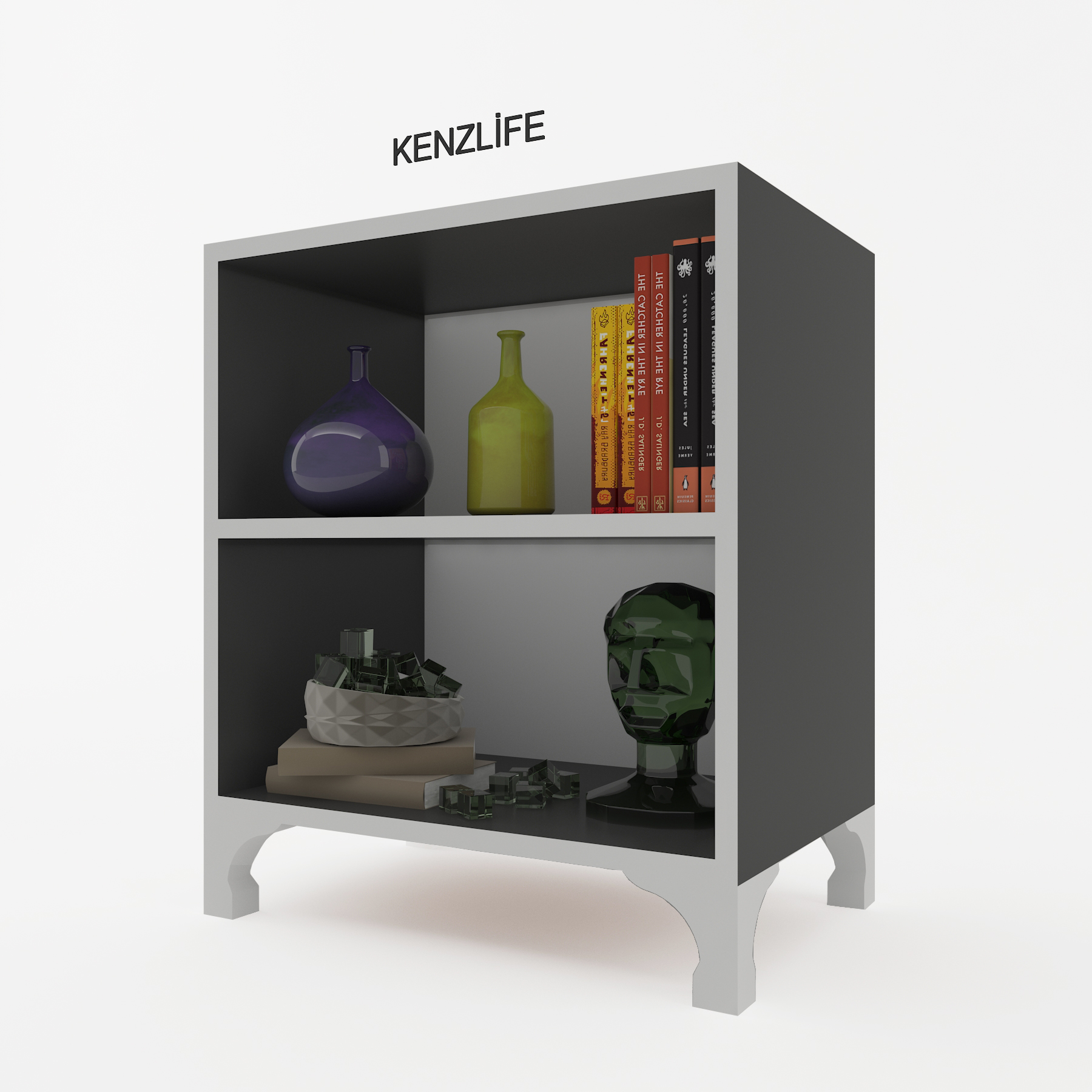 Kenzlife kitaplık tuğçe 048*040*020 gri ayaklı mutfak dolabı banyo ofis ayakkabılık kiler
