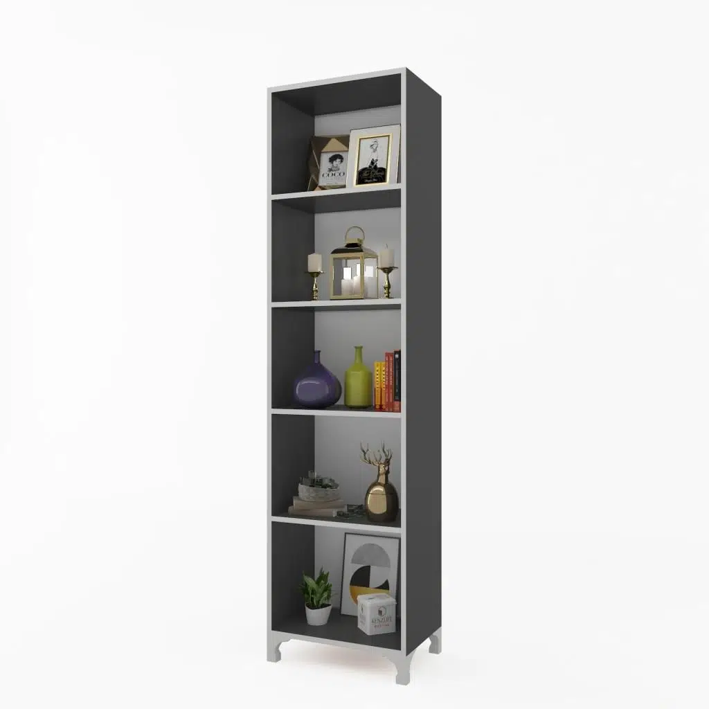 Kenzlife kitaplık tuğçe 168*030*020 gri ayaklı mutfak dolabı banyo ofis ayakkabılık kiler