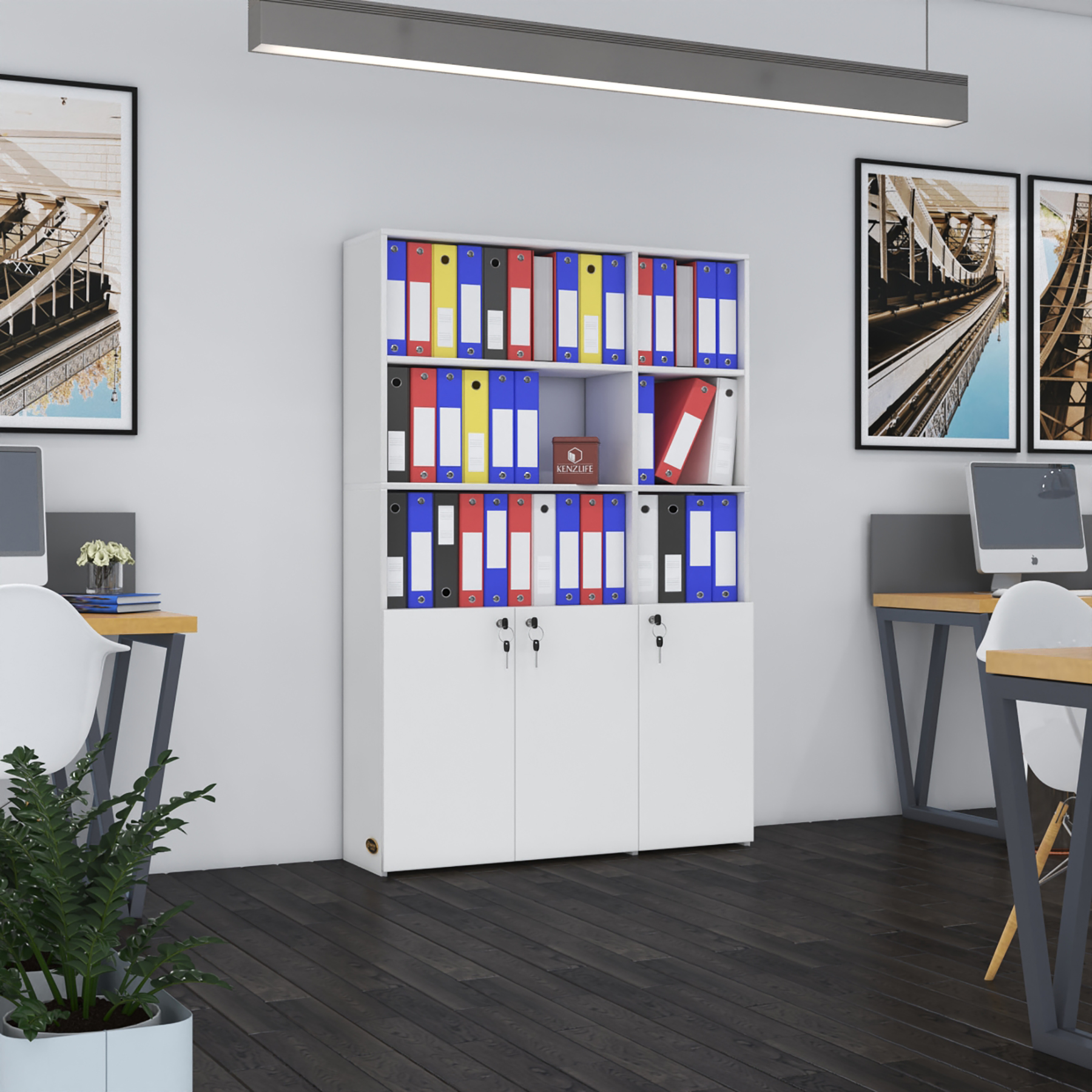 Kenzlife klasör dolabı kilitli alpdem byz 175*120*30 klasörlük kitaplık ofis arkalıksız