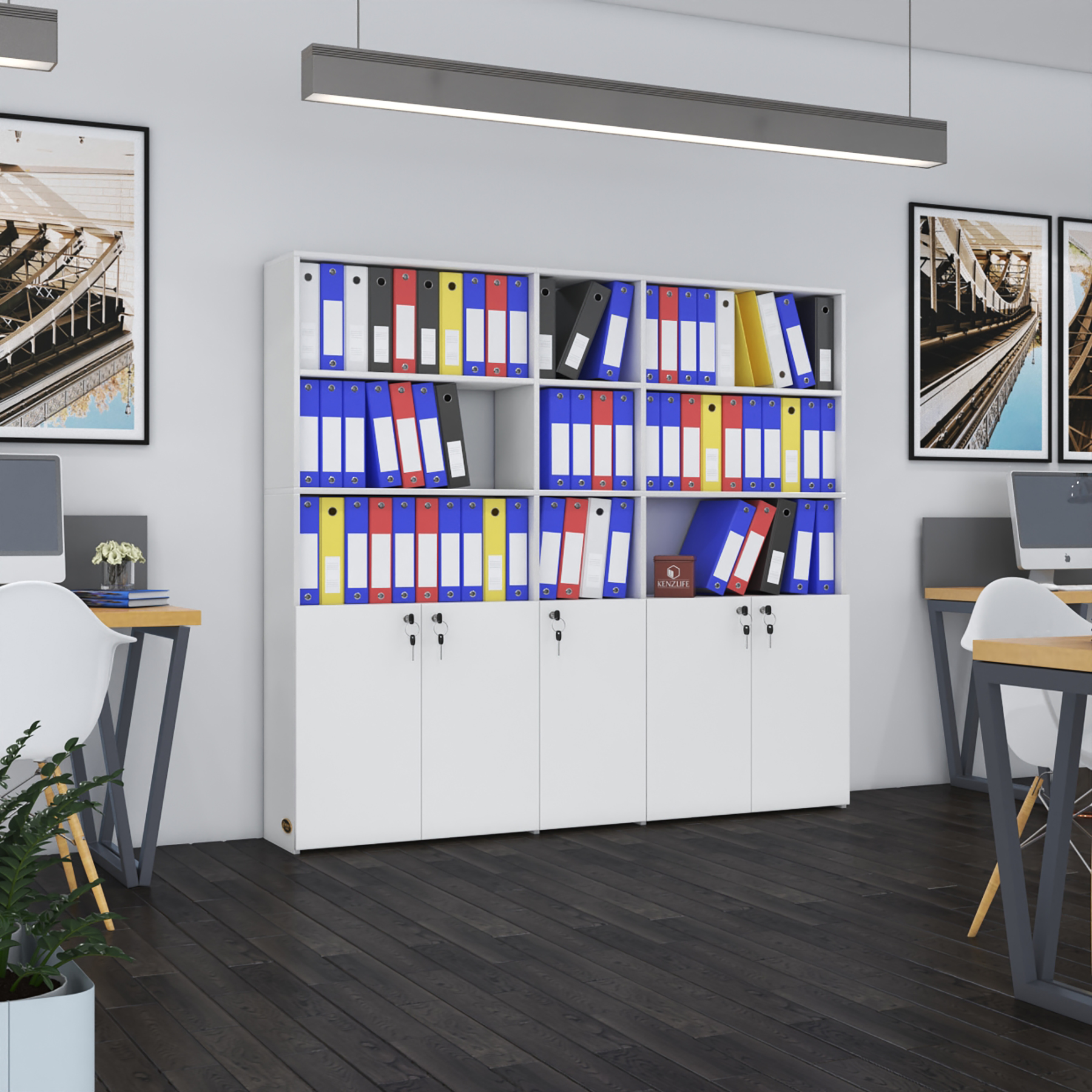 Kenzlife klasör dolabı kilitli gökbörü byz 175*200*30 klasörlük kitaplık ofis arkalıksız