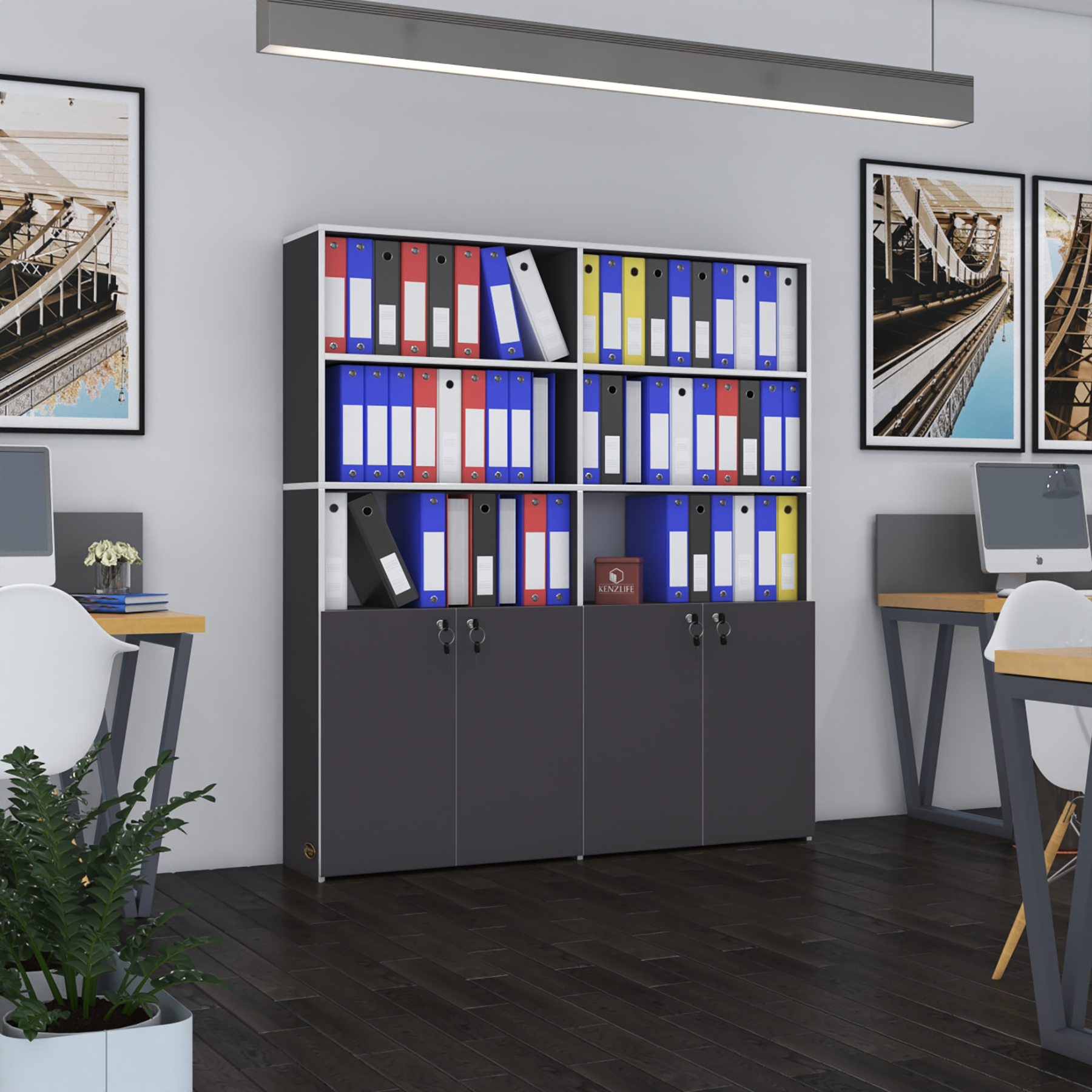 Kenzlife klasör dolabı kilitli ılgar gri 175*160*30 klasörlük kitaplık ofis arkalıksız