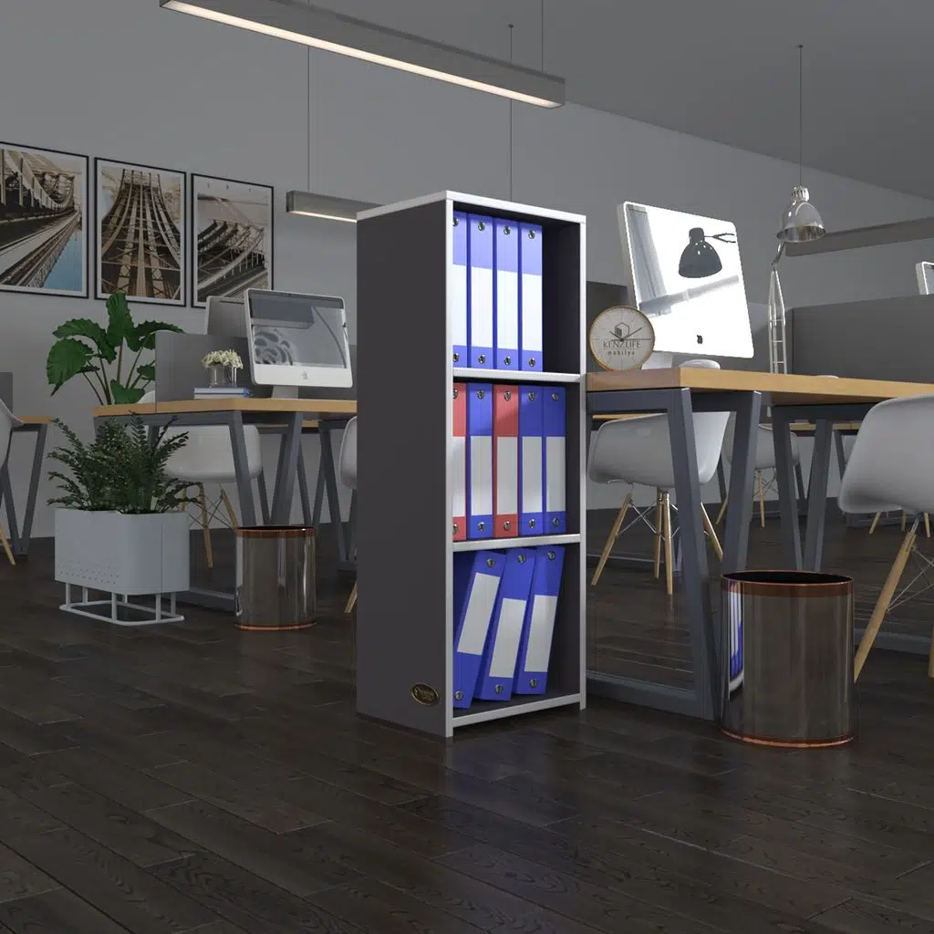 Kenzlife klasörlük raflı almakay gri 105*40*30 kitaplık ofis arkalıksız