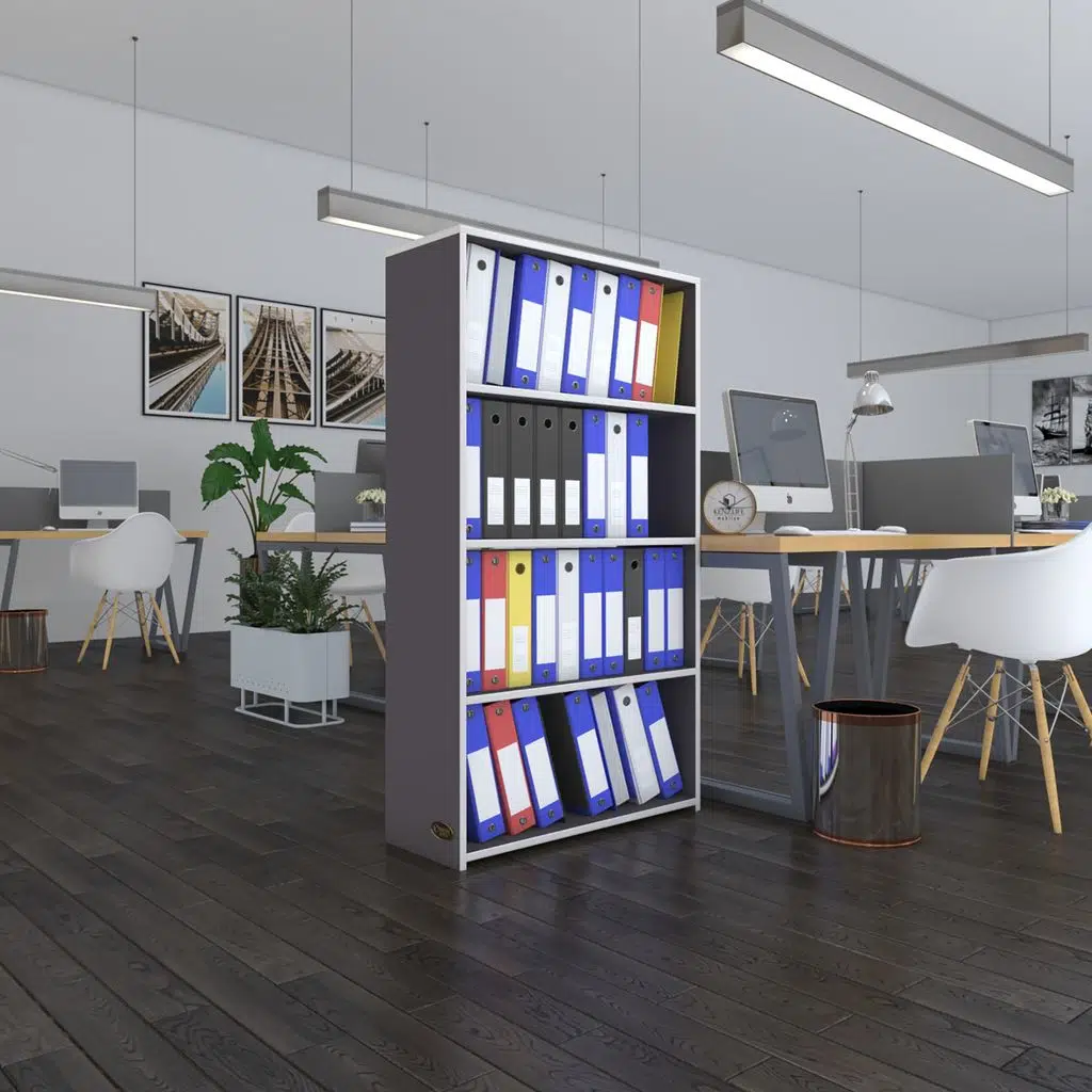Kenzlife klasörlük raflı erlinay gri 140*80*30 kitaplık ofis arkalıksız