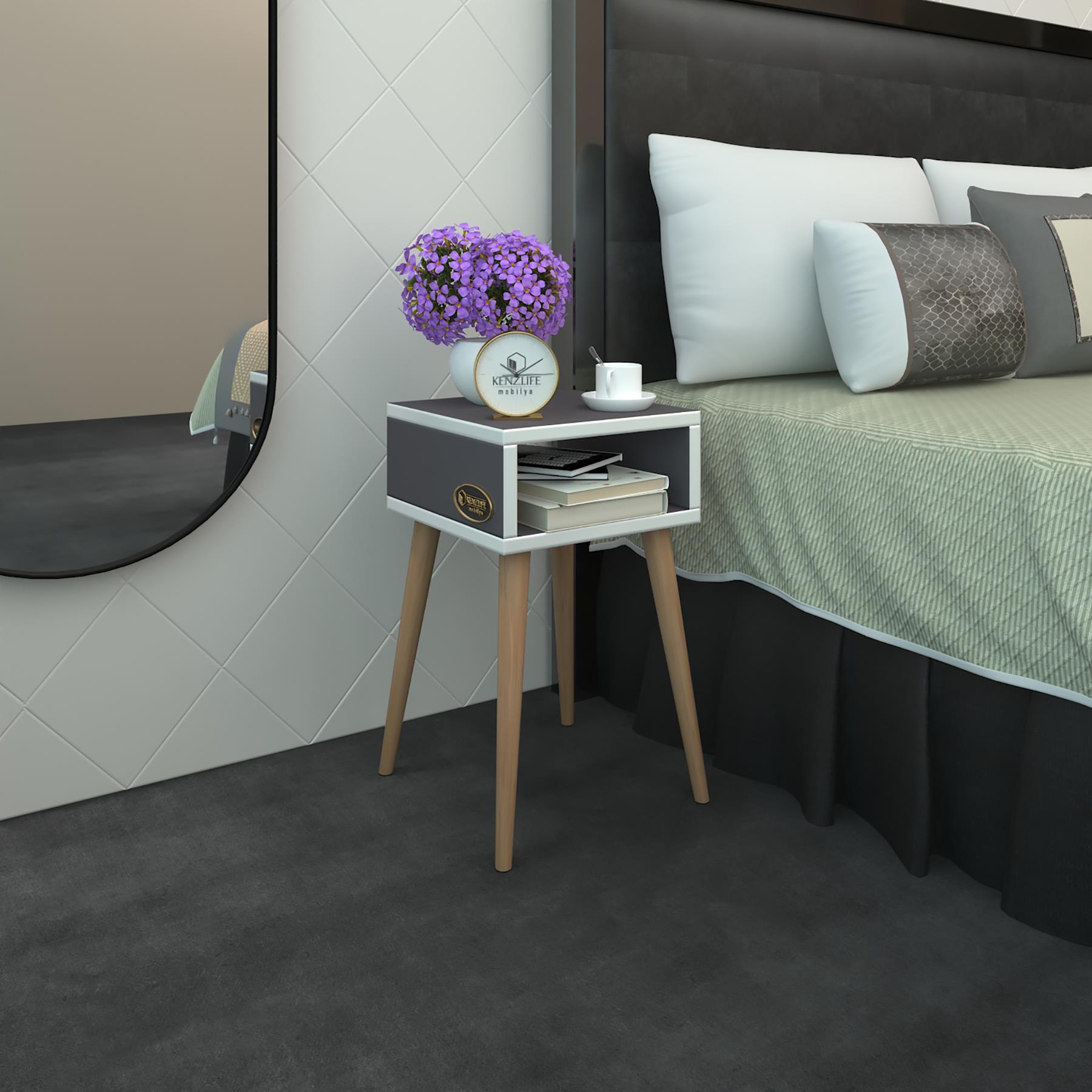 Kenzlife komodin antero gri 60*40*40 ahşap ayaklı komidin kitaplık