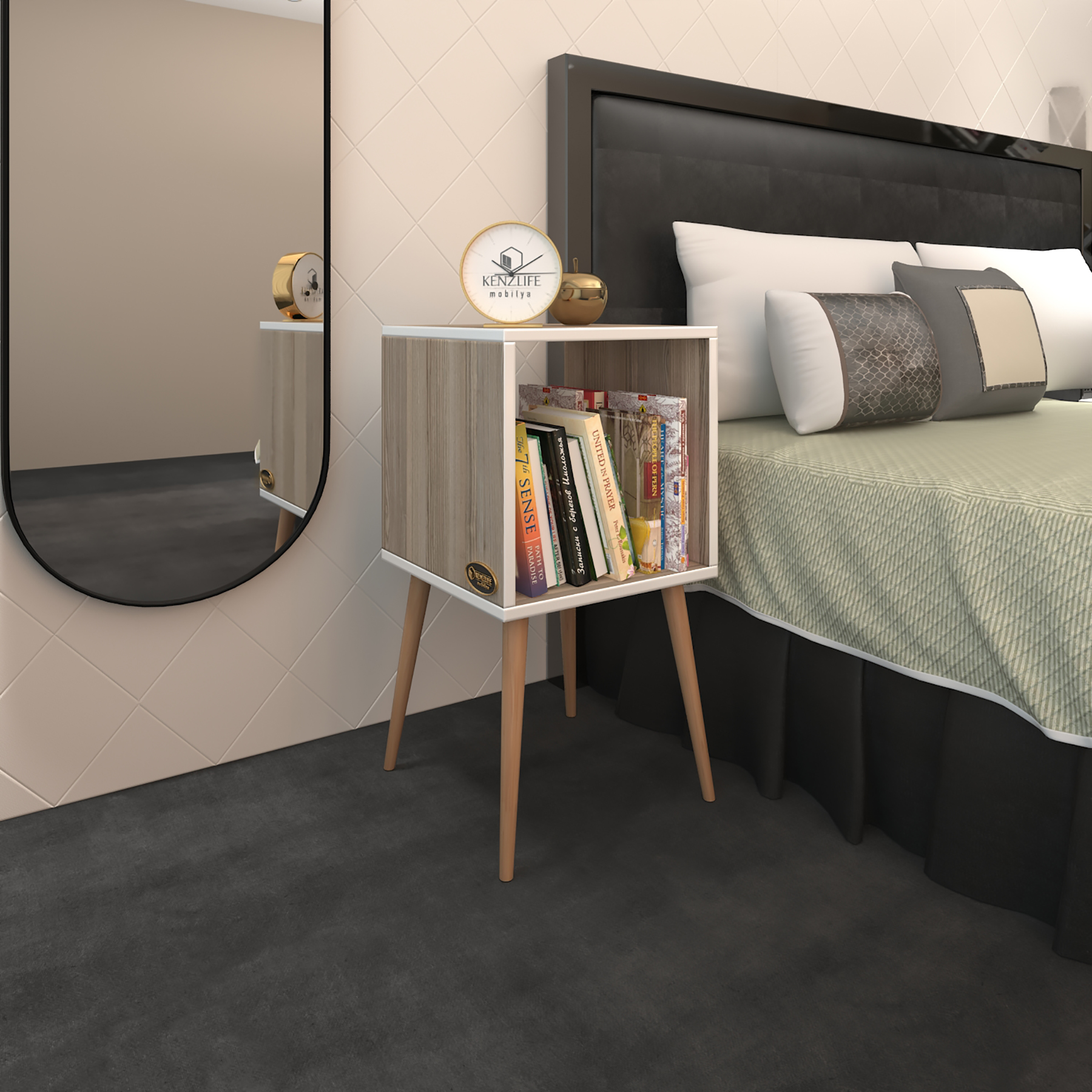 Kenzlife komodin biterge crd 74*39*39 ahşap ayaklı komidin kitaplık