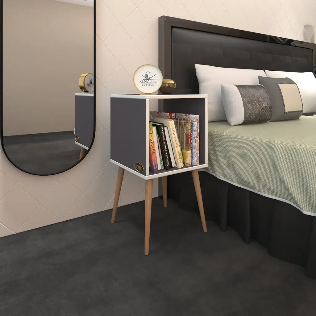 Kenzlife komodin biterge gri 74*39*39 ahşap ayaklı komidin kitaplık