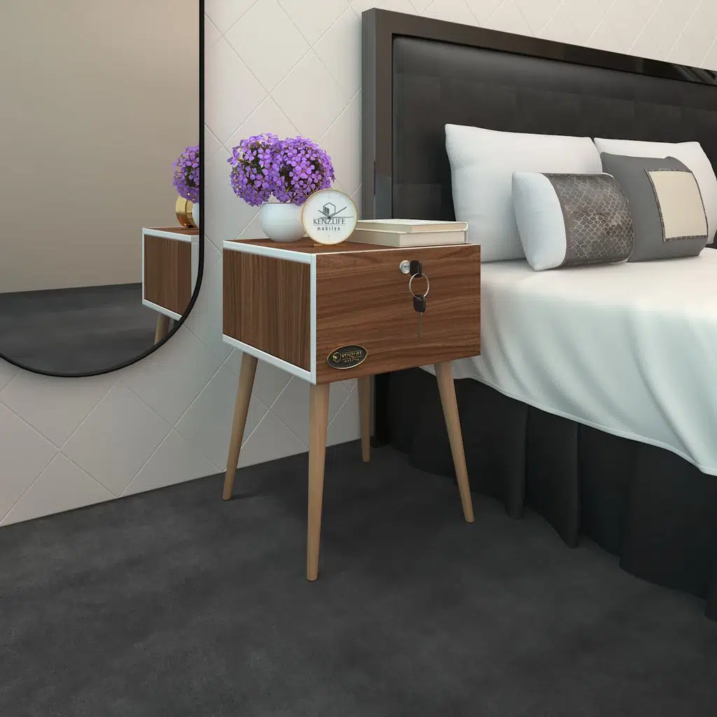 Kenzlife komodin çıntay cvz 57*39*39 çekmeceli kilitli ahşap ayaklı komidin