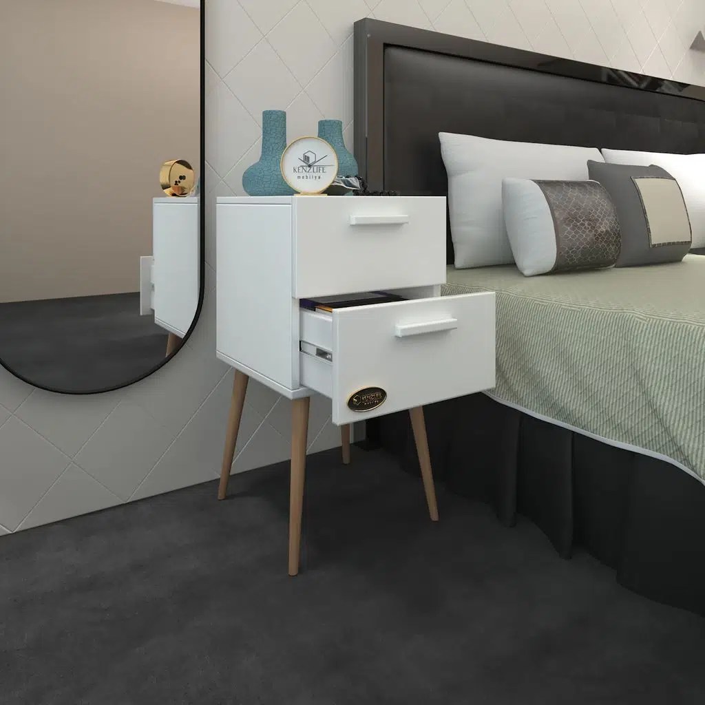 Kenzlife komodin donatur byz 74*39*39 çift çekmeceli ahşap ayaklı komidin