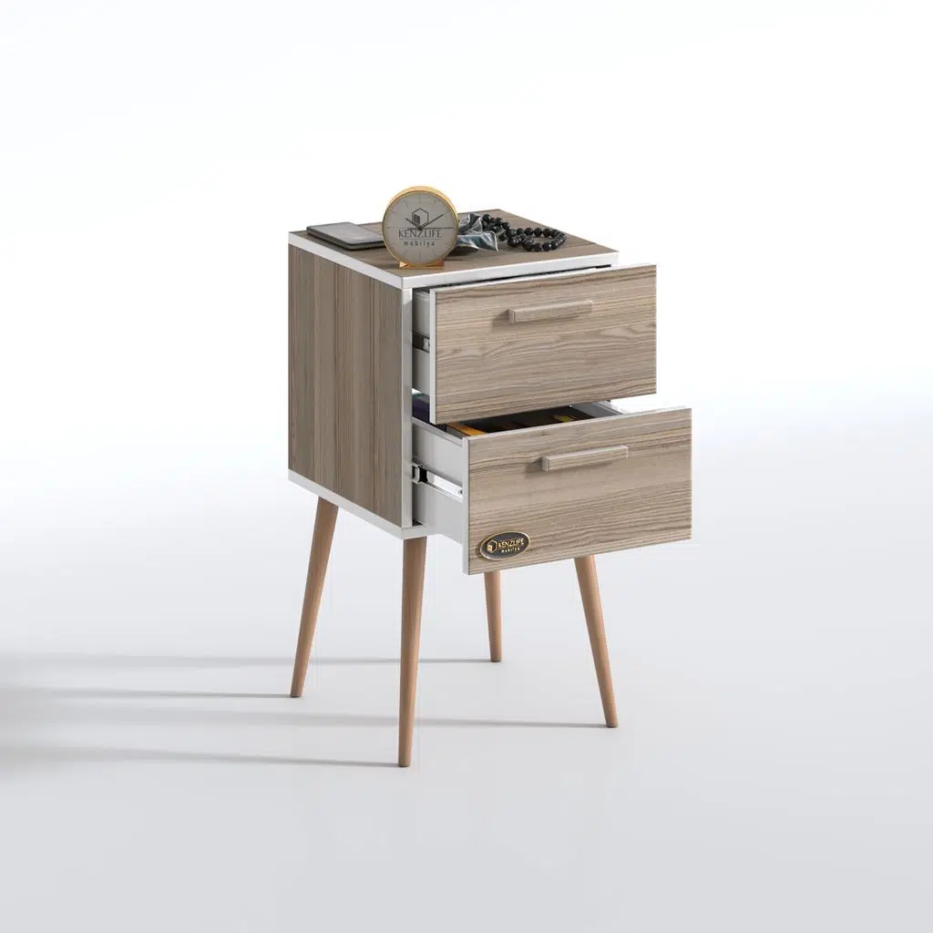 Kenzlife komodin donatur crd 74*39*39 çift çekmeceli ahşap ayaklı komidin