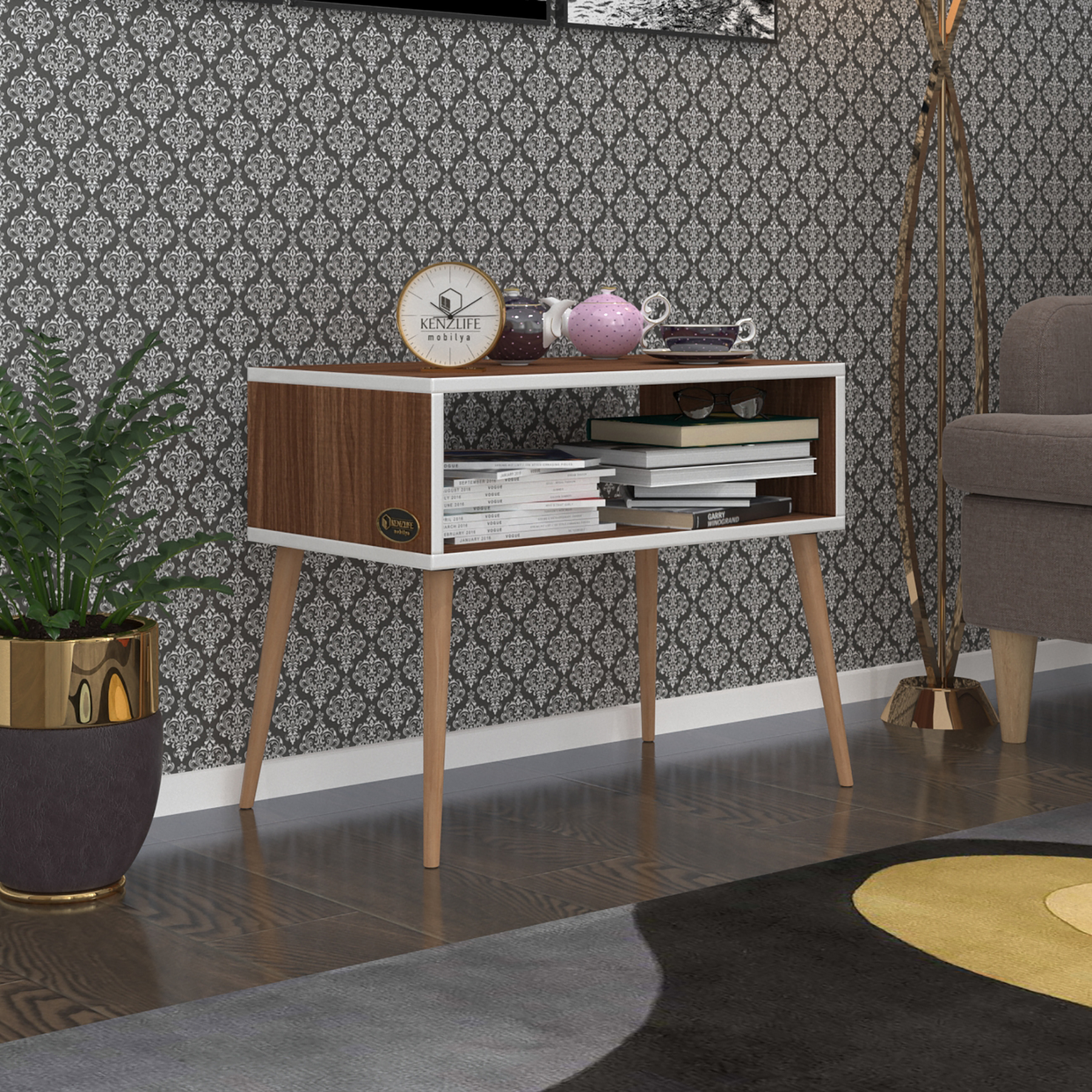 Kenzlife komodin dumrul cvz 57*70*39 ahşap ayaklı komidin kitaplık