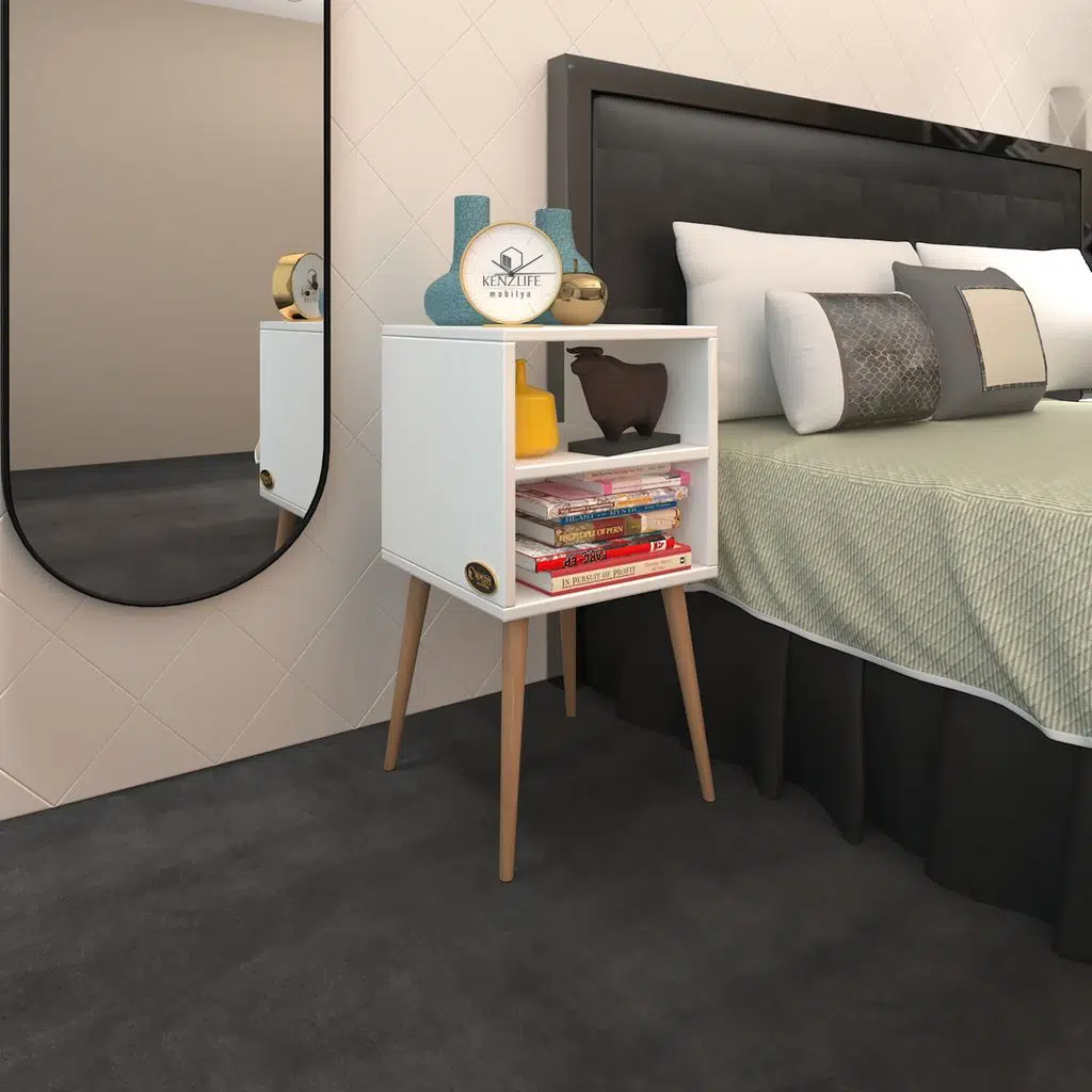 Kenzlife komodin erkeli byz 74*39*39 ahşap ayaklı komidin kitaplık